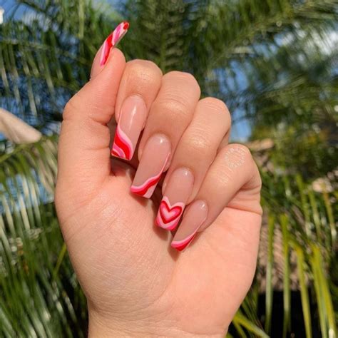 valentine day nails wave nails red tip nails valentines day nails