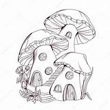 Mushroom Coloring Fairy Houses Illustration Tale Book Bord Kiezen sketch template