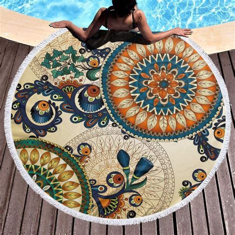 mdfhe round beach towel indian mandala yoga mat tapestry