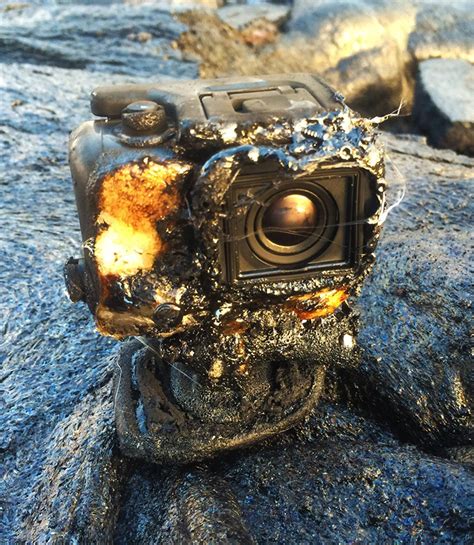 gopro camera captures amazing footage    covered  lava  set  fire