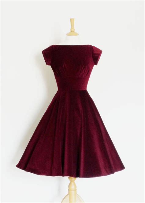 Size Uk 8 Deep Cherry Red Velvet Tiffany Evening Dress Tea Length