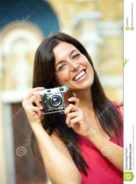 Woman With Camera Taking Photo Stock Image Image 36698671