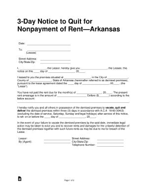 fillable eviction notice arkansas fill  printable fillable