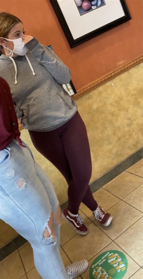 teen heading into subway restaurant spandex leggings and yoga pants