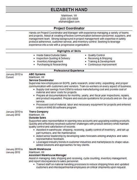 project coordinator resume  projects  services
