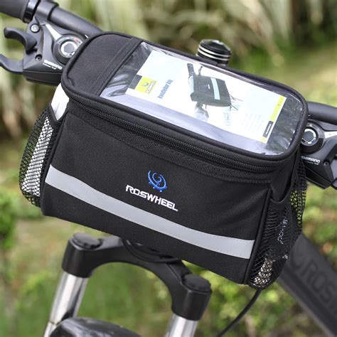 black bicycle cycling bag front removable heat protection foldable bike handlebar bags  phone