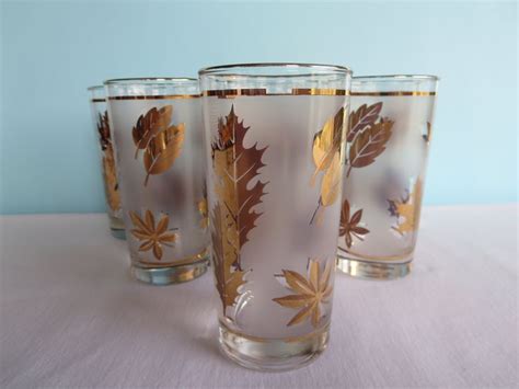 Vintage Libbey Gold Leaf Glasses Tumblers Drinking Glasses