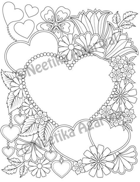 valentine hearts valentine adult coloring page etsy