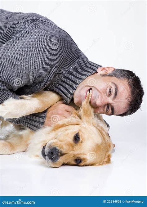 attractive man   pet stock image image  friends