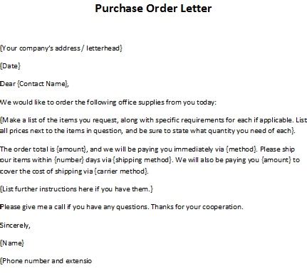 order letter sample