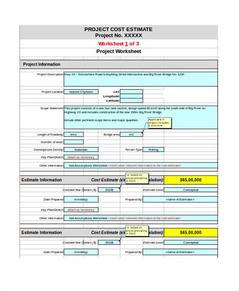 project cost estimation template excel estimate template budgeting