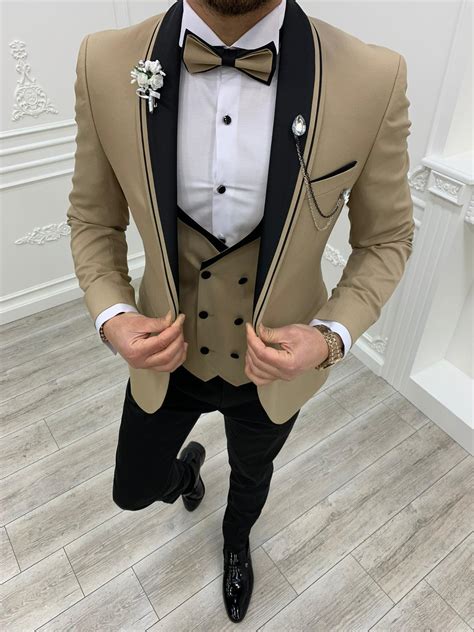 Buy Gold Slim Fit Shawl Lapel Tuxedo By Gentwith Worldwide Shipping