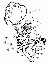 Pooh Coloring Winnie Pages Rocks Floating Balloons Away sketch template