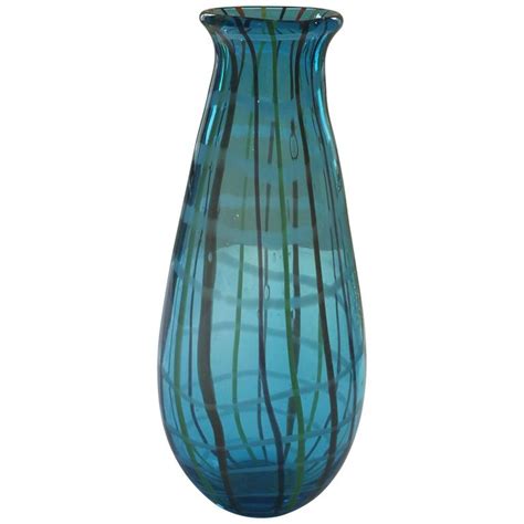 1970s Murano Blue Green Striped Vase At 1stdibs