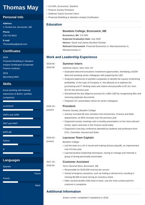 investment banking resume template examples