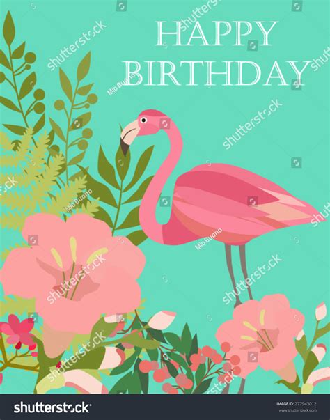 happy birthday card flamingo vector de stock libre de regalias