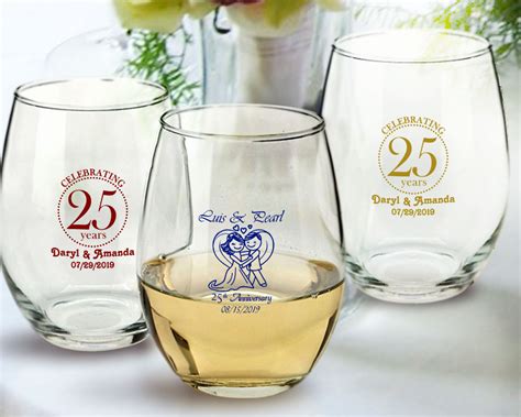 Anniversary Personalized Stemless Wine Glasses 15 Oz Arc