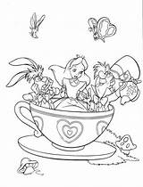 Tea Party Hatter Mad Coloring Alice Rabbit Size Print sketch template