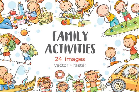 family activities vector clipart bundle
