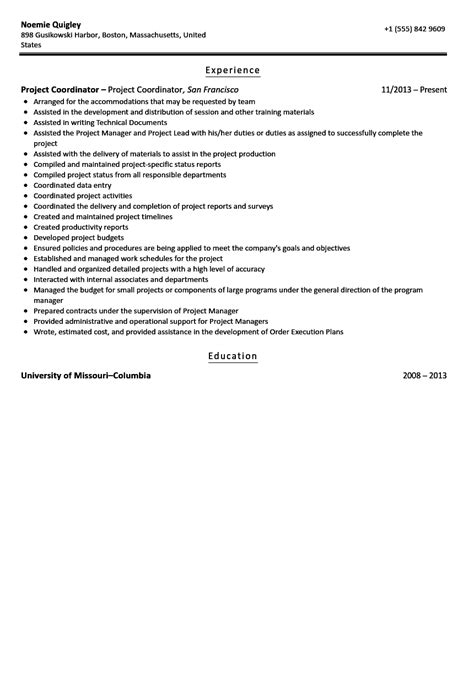 project coordinator resume sample velvet jobs