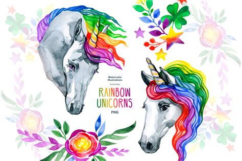 watercolor rainbow unicorn clipart  aquarelloaquarelle