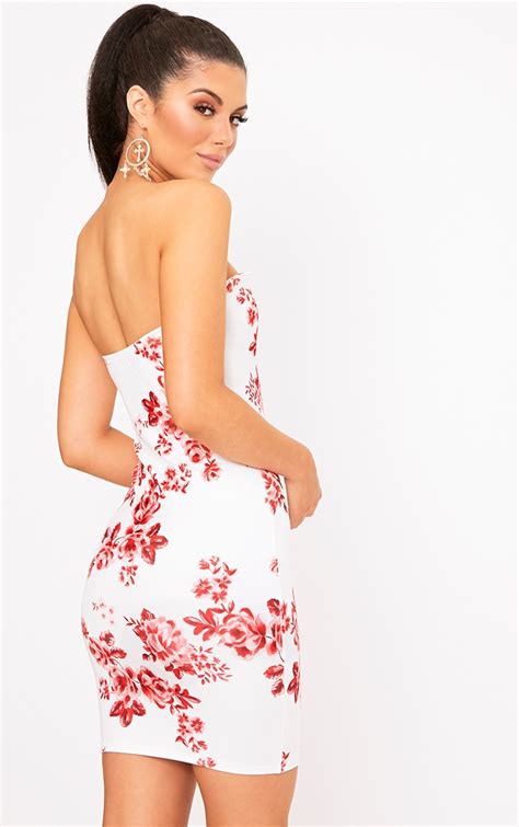 red bandeau bodycon dress dresses prettylittlething
