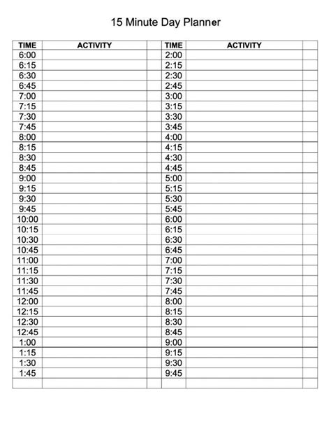 printable daily planner   minute increments