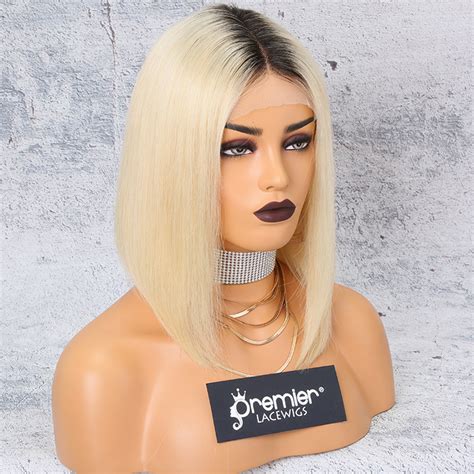 black roots blonde  remy hair bob style human hair wigs lace front wigs