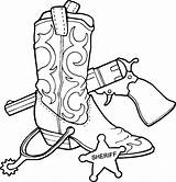 Coloring Pages Western Printable Miscellaneous Boots Gun sketch template