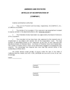form amended  restated articles  incorporation template