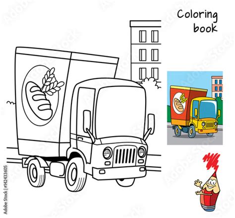funny delivery truck coloring book cartoon vector illustration