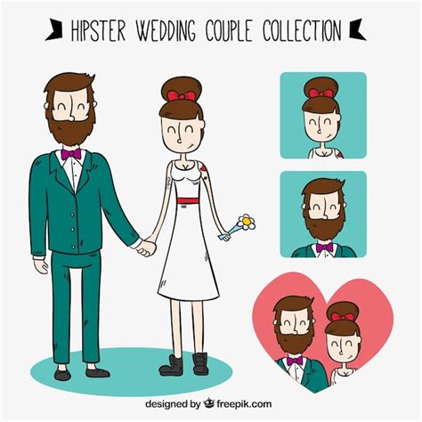 Free Vector Hand Drawn Hipster Wedding Couple