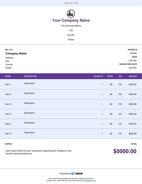 massage therapy invoice template wave invoicing