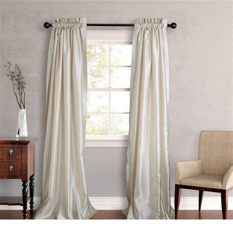 set  window curtains panels drapes pair  faux silk solid ivory elegant ebay