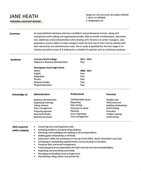 Personal Resume Template 6 Free Word Pdf Document
