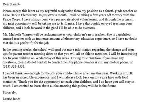 teacher resignation letter template  examples  formats