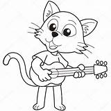 Gato Guitarra Tocando Animados Ilustración Kchungtw Ilustração sketch template