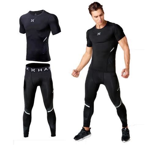 men workout clothes stretch quick dry compression tights sport running