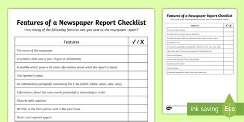 features   newspaper article checklist twinkl