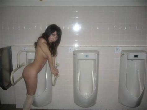 naked girls peeing in urinals