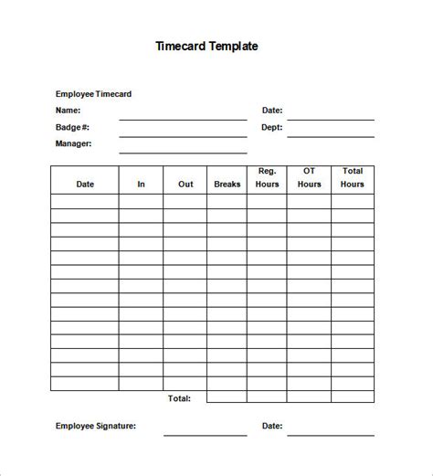 printable time card template business psd excel word