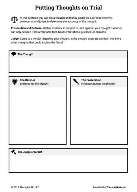 cognitive restructuring thoughts  trial worksheet therapist aid therapy worksheets