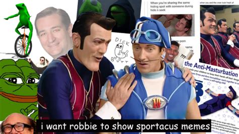An Image Of Two Men In Costumes With The Caption I Want Robobie To Show