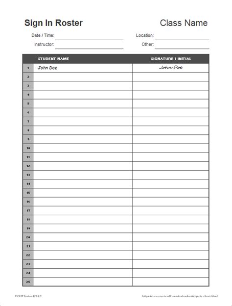 printable class roster form printable forms