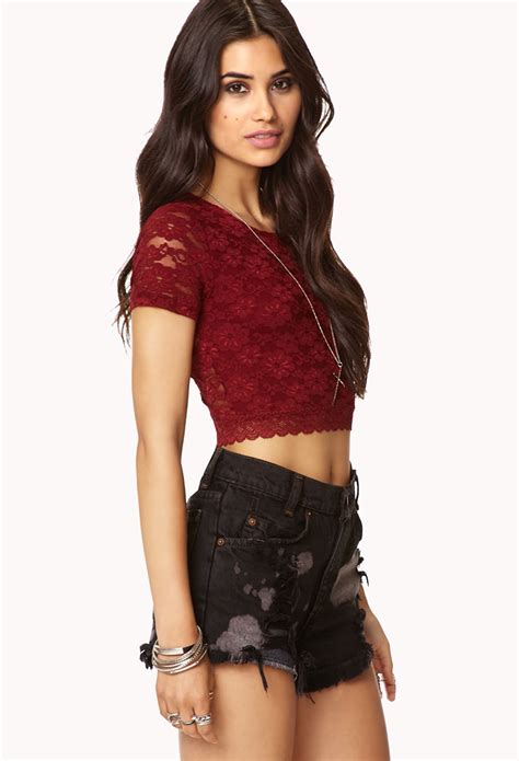 Lyst Forever 21 Dainty Lace Crop Top In Brown