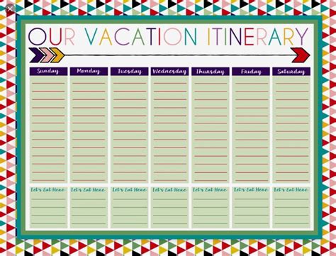 vacation itinerary template vacation calendar vacation planner