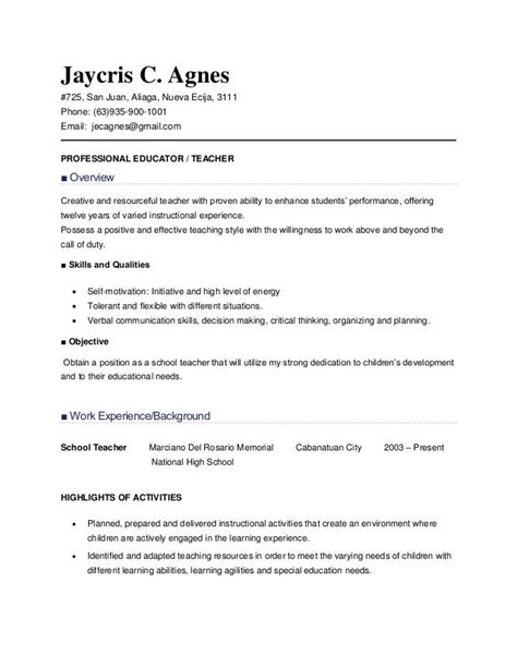 resume sample  teachers