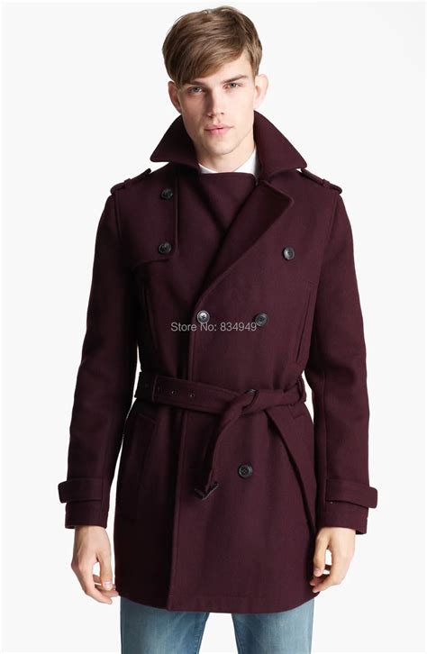 custom  burgundy trench coat men double breasted winter overcoat men long coat cashmere