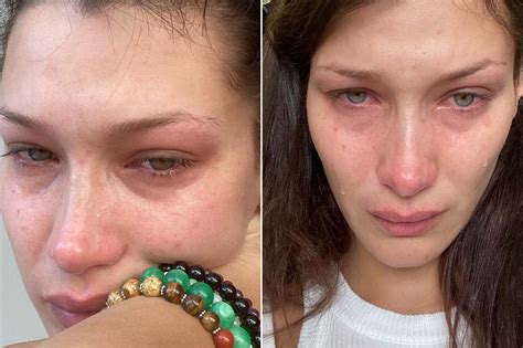 bella hadid shares selfies of herself crying on social media