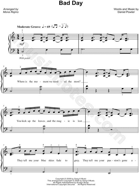 daniel powter bad day piano sheet music pdf